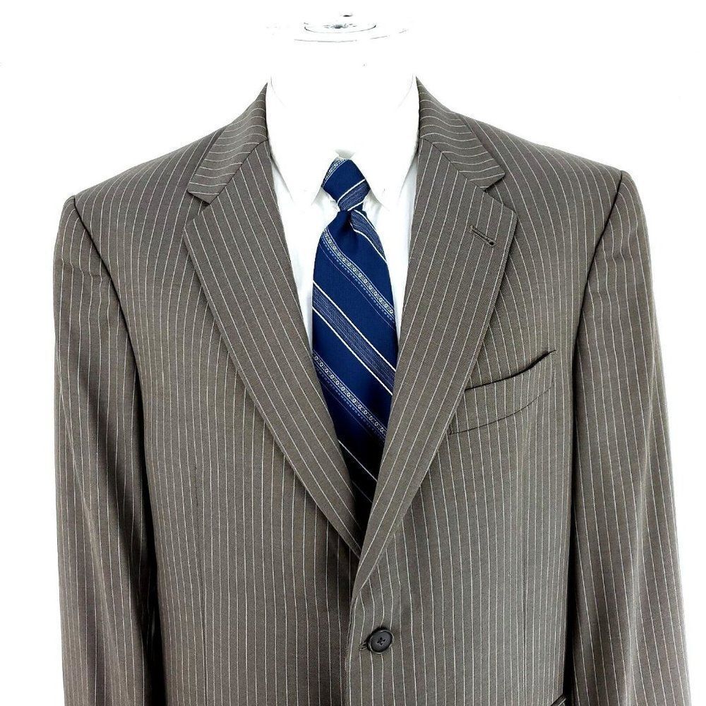 Hart Schaffner Marx Gold Trumpeter Wool 2 Button Suit Jacket 42L Brown Striped